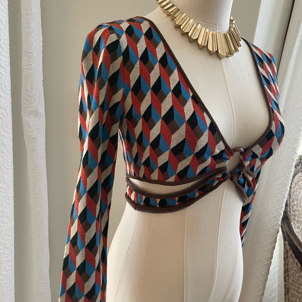 Ronny Kobo Geometric Patterned Crop Top XS Clubbing Revolve EUC - Picture 5 of 8
